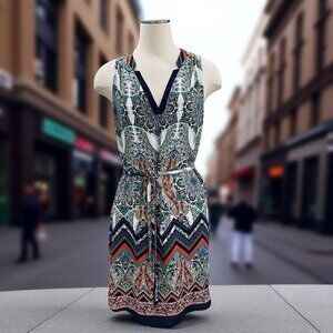 ReneeC Boho Sleeveless Mini Dress V Neck Tie Waist Made In USA Festival Hippie